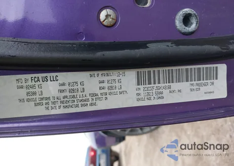 2016 Dodge Challenger R/T Scat Pack z USA, uszkodzony, nr VIN 2C3CDZFJ5GH143168